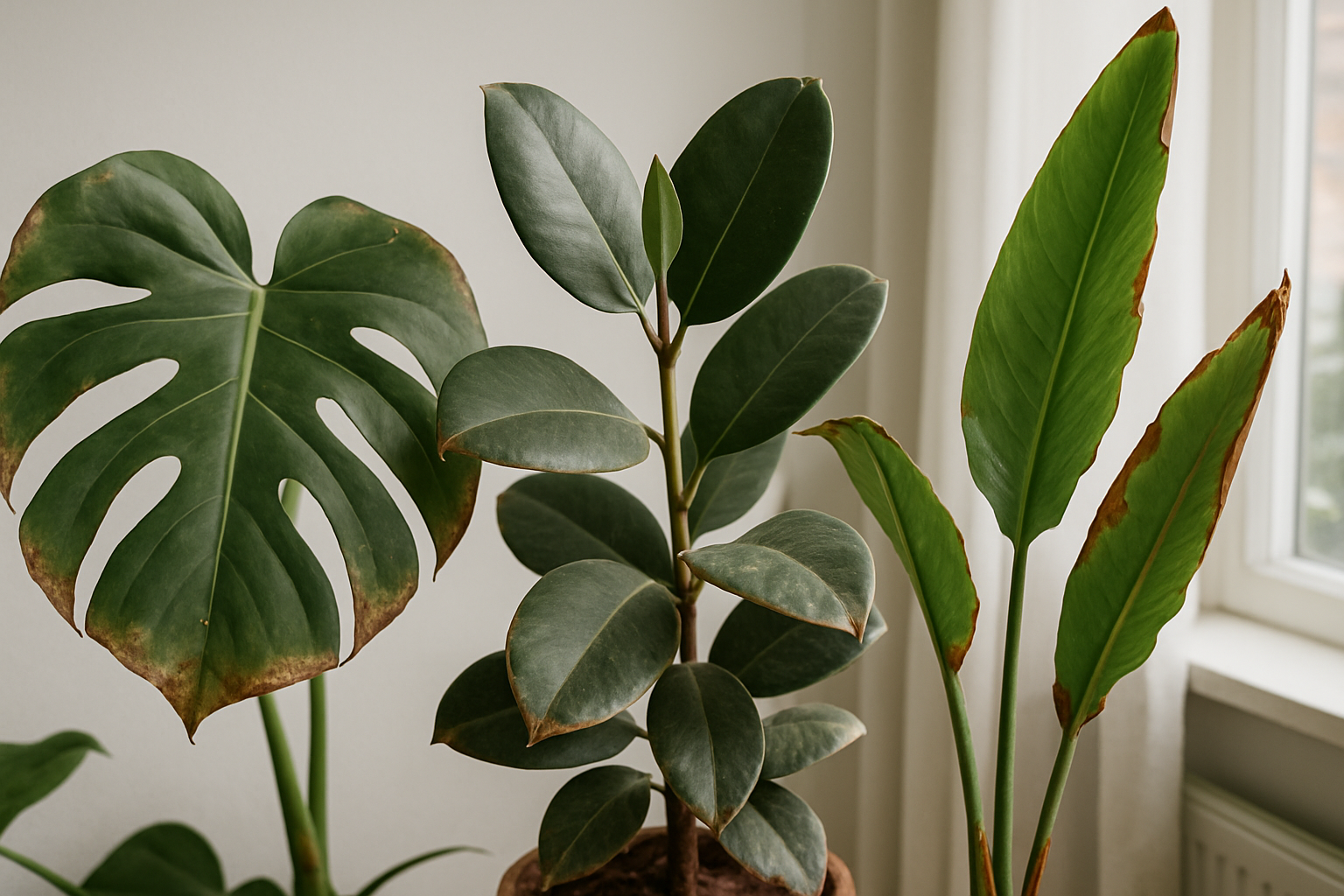 Exemples de feuilles brunes chez les plantes d'intérieur
